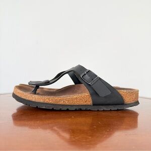 Birkenstock Gizeh Black Birko Flor Leather Thong Sandals | EU 38